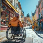 Alt d'image: "Personne en fauteuil roulant recevant une aide financière pour déménagement à Saint-Étienne